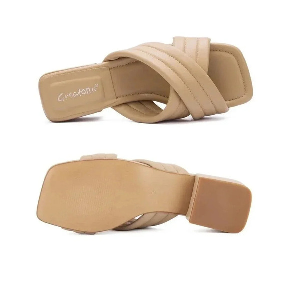 Greatonu Women's Chunky Heeled Sandals Square Open Toe Mules Heels Cross Band Su - Picture 5 of 15